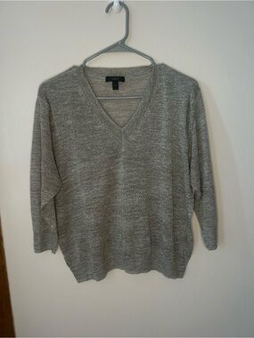 J. Crew Metallic Heather V-Neck Sweater in Silver-Gray size M